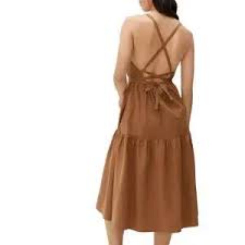 Everlane Tan Backless Midi Dress with Crisscross Straps
